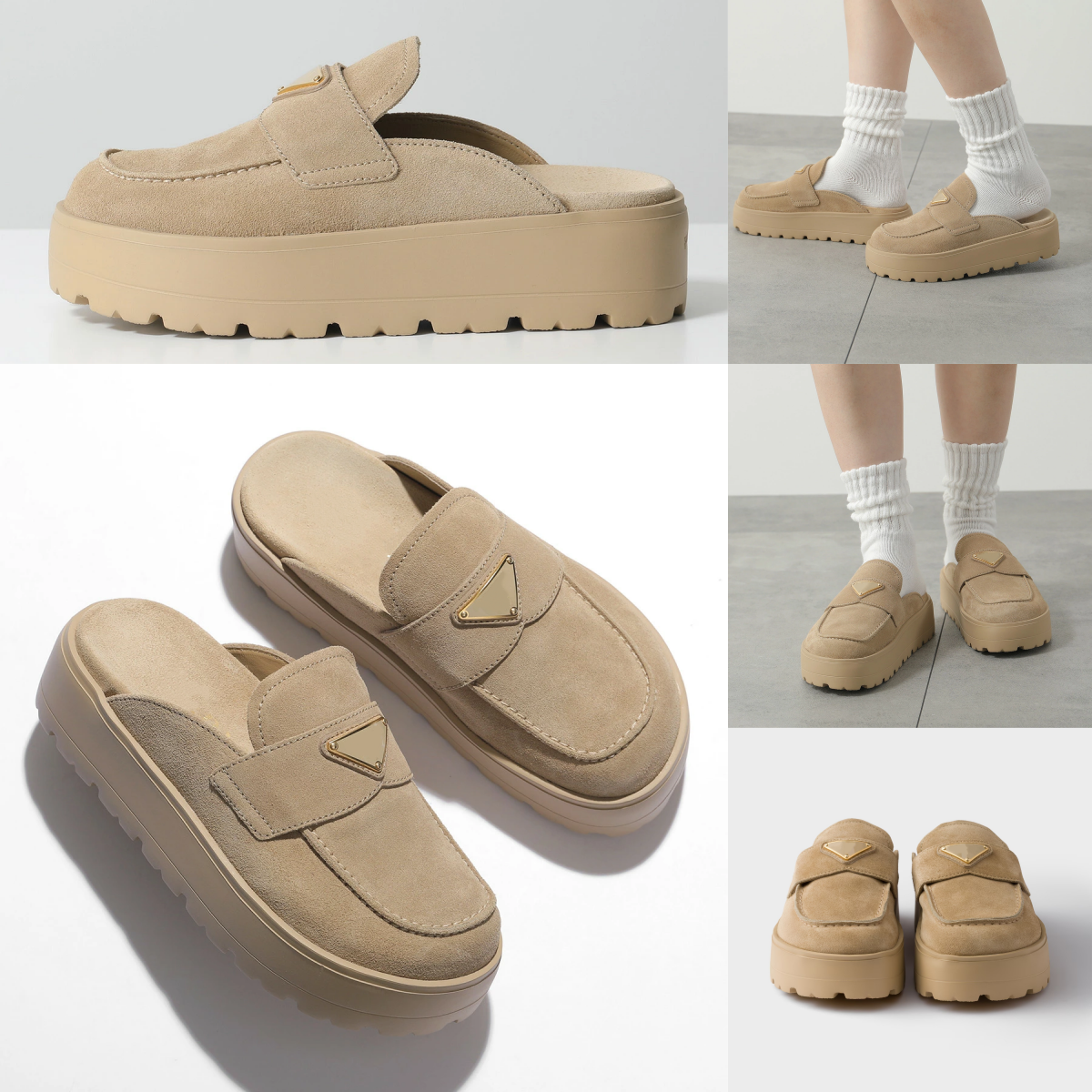 top quality Designer woman Luxury leather fur slide furry Nubuck mule sliders suede slipper winter brown flatform calfskin platform flat chunk