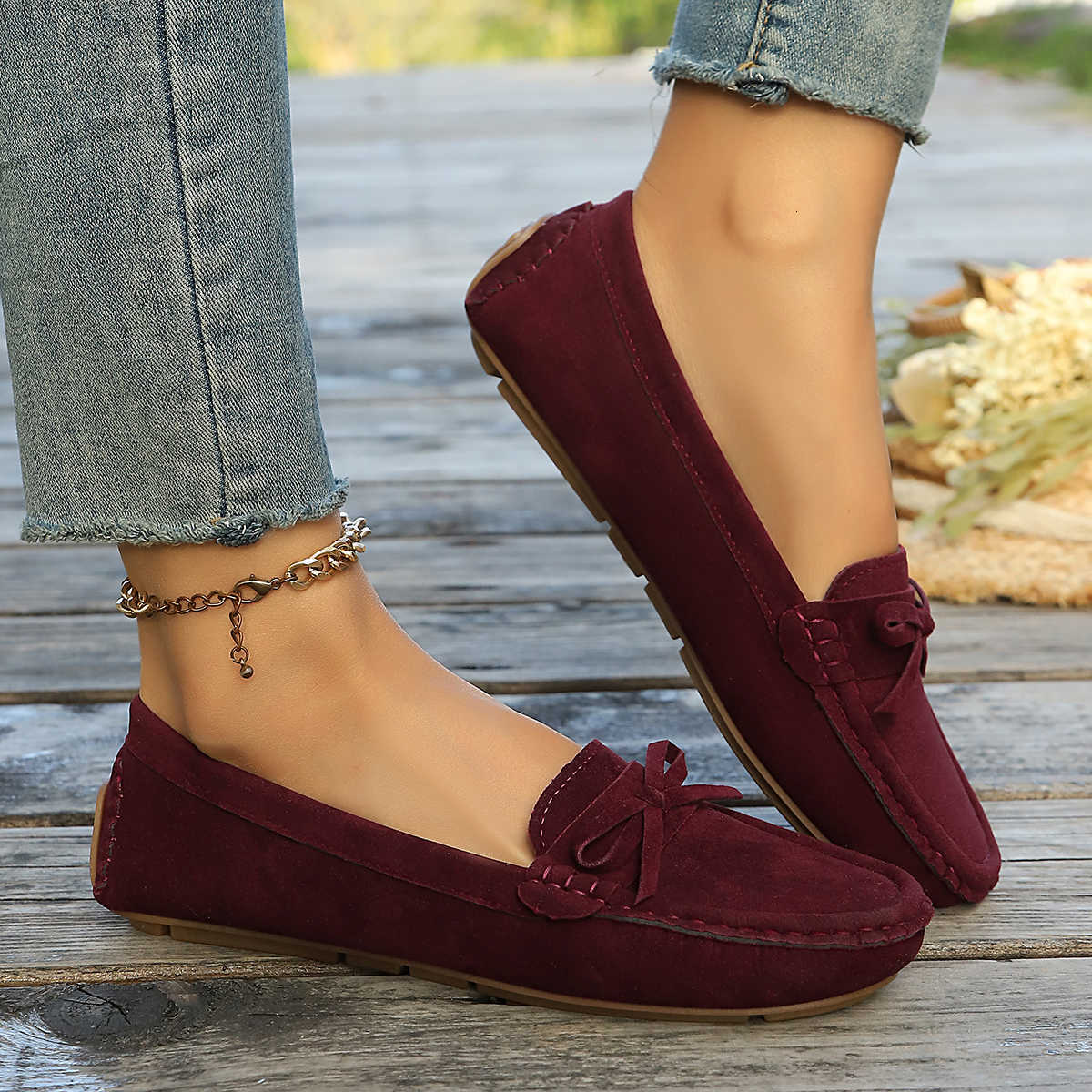 New fashionable Casual Round Shoes Toe Suede Anti Slip Casual Flat Shoes for Spring/Autumn Comfortable Plus Size Work Shoes for Women D260922