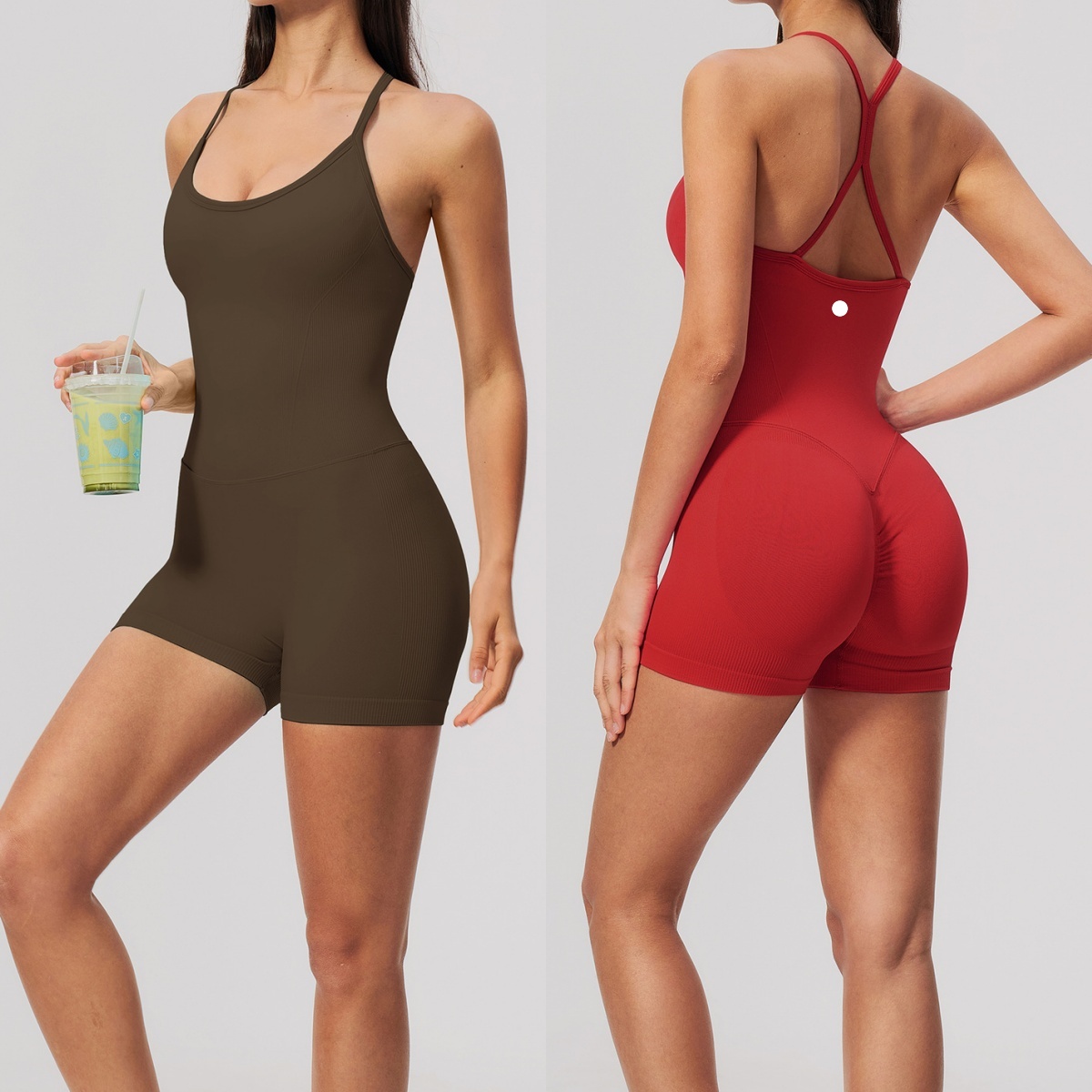 L6541 Women's One-Piece Sports Jumpsuit with Vest Design Yoga One Piece Yoga Friendly Butt-Covering Shorts Comfortable Full Coverage Workout En