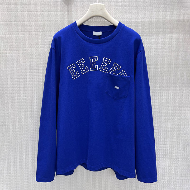 Women Royal Blue T Shirts Loose Round Neck Long Sleeve Pullovers Street Y2k Letter Tops for Women
