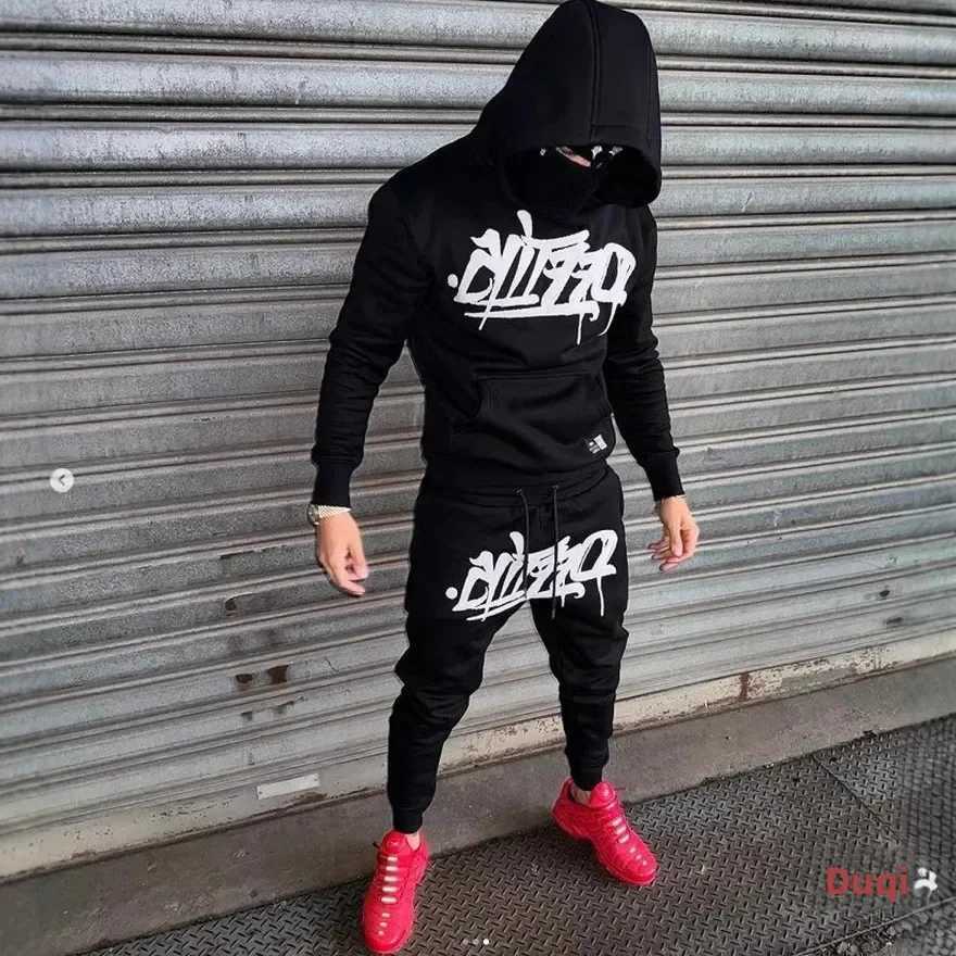 supply Men's Tracksuits Large of men's sportswear new fashion hip hop suit two-piece set hoodie printed sweatshirt comfortable casual male