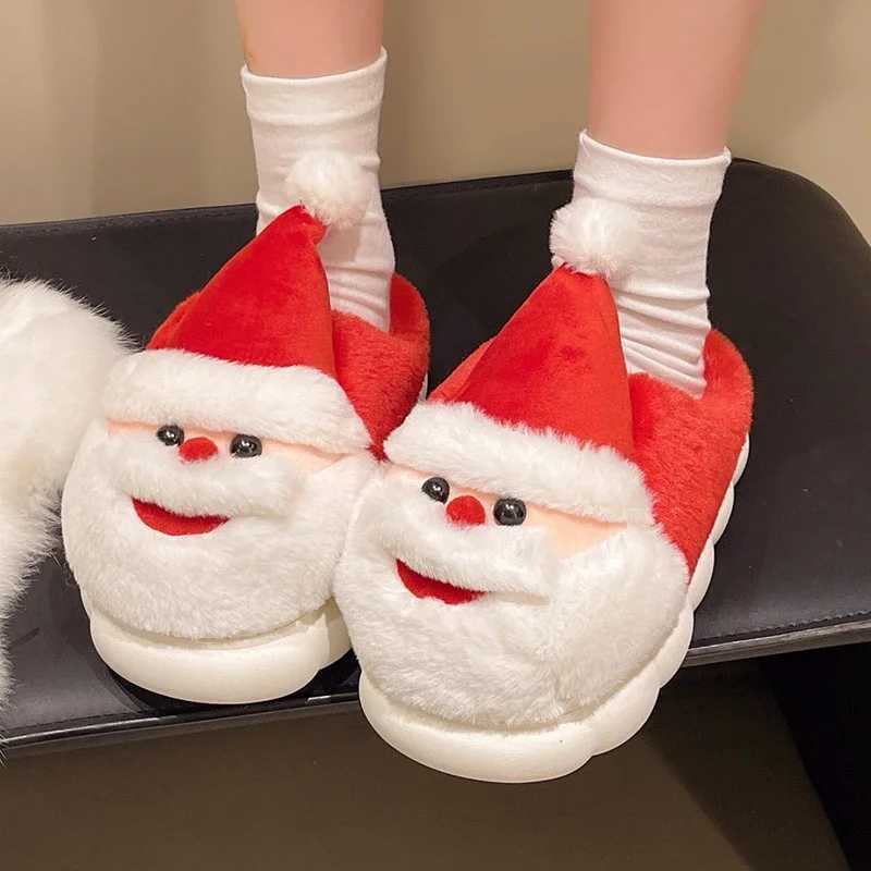 Thick Sole Fluffy Christmas Slippers Women Autumn Winter Thicken Plush Warm Cotton Slippers Woman Anti Slip Home Plush Slides T260922