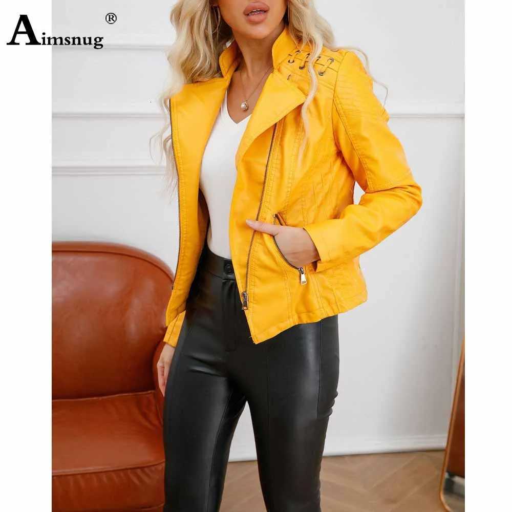 Leather Faux Women's Leather Yellow Red Faux Pu Leather Jackets 2025 Spring Autumn Fashion Zip up Top Outerwear Lady Basic Coats Plus Size Fema