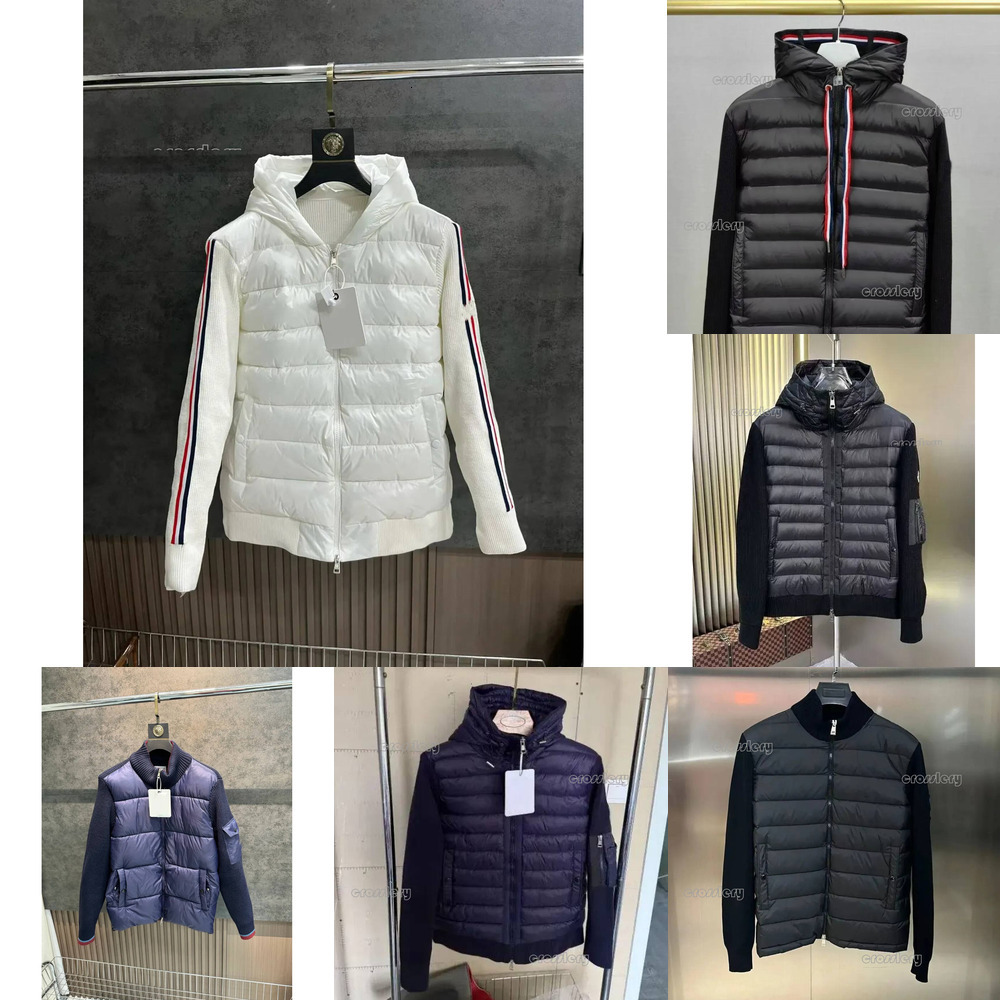 Mens Puffer Jacket Winter Designer Women Parkas Stand Collar Knitted Splicing Sweater Lightweight Down