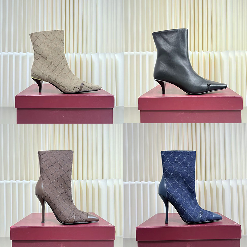 2026 Women Bombshell Boot Designer Heels Boots Printed Canvas Shoes Sexy Pointed Toe Boots Elegant Stiletto Heel Over The Knee Boots Party Dress