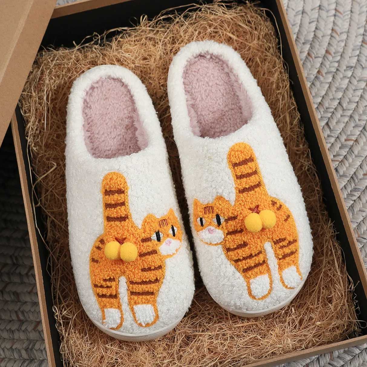 Men's Funny and Cute Cat Cotton Slippers Women's Autumn and Winter Non-slip and Comfortable and Plush Thick Plus T260922