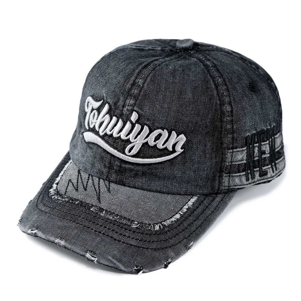 Vintage Men's Distressed Holed Denim Cap Washed Hip Hop Hat Fashion Design Sunshade Baseball Caps Summer Casual Running Hats M260921