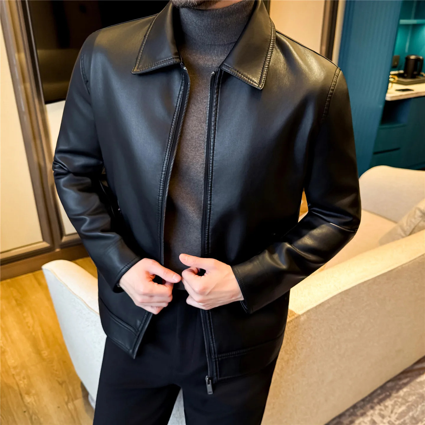 Mens 2026 Motorcycle Biker Jacket Faux Leather PU Slim Fit Stand Collar Streetwear Zipper 260922