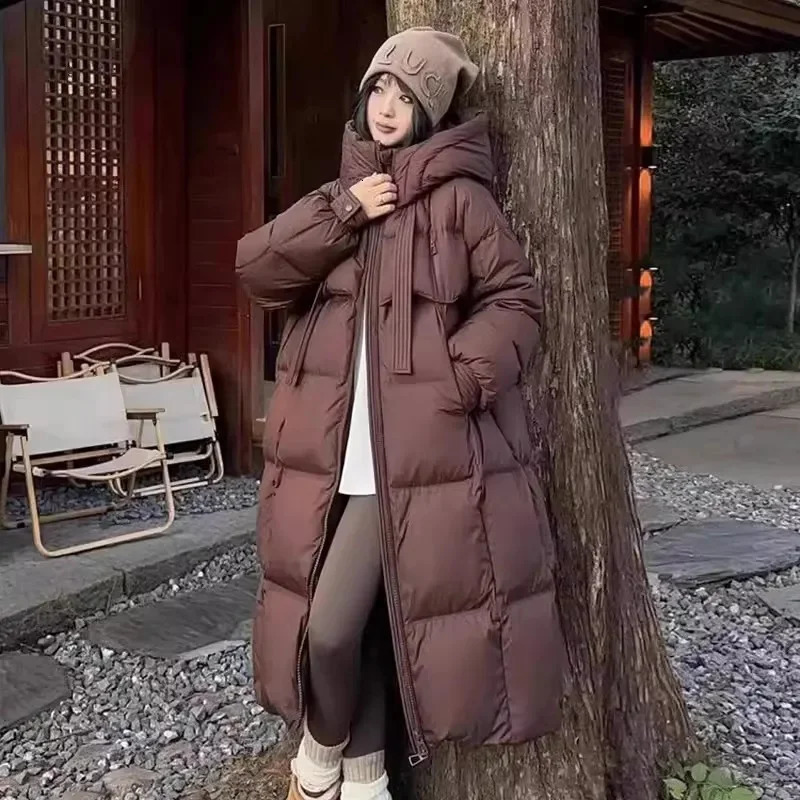 2026 Winter Cotton Jacket Womens Long Coat Korean Edition Loose Thick Fashion Hooded Jackets Female Warm Parker Overcoat 260922