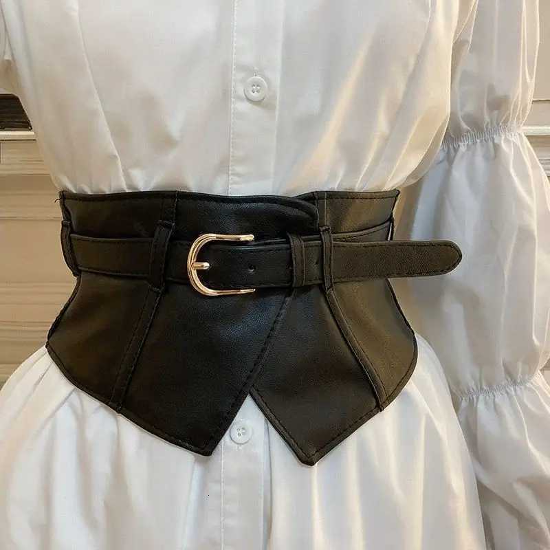 Belts Classic Pin Buckle Wide Belts Black Elastic PU Waistband Trendy Corset Waspie Belt Classic Dress Coat Girdle For Women Girls Q260921