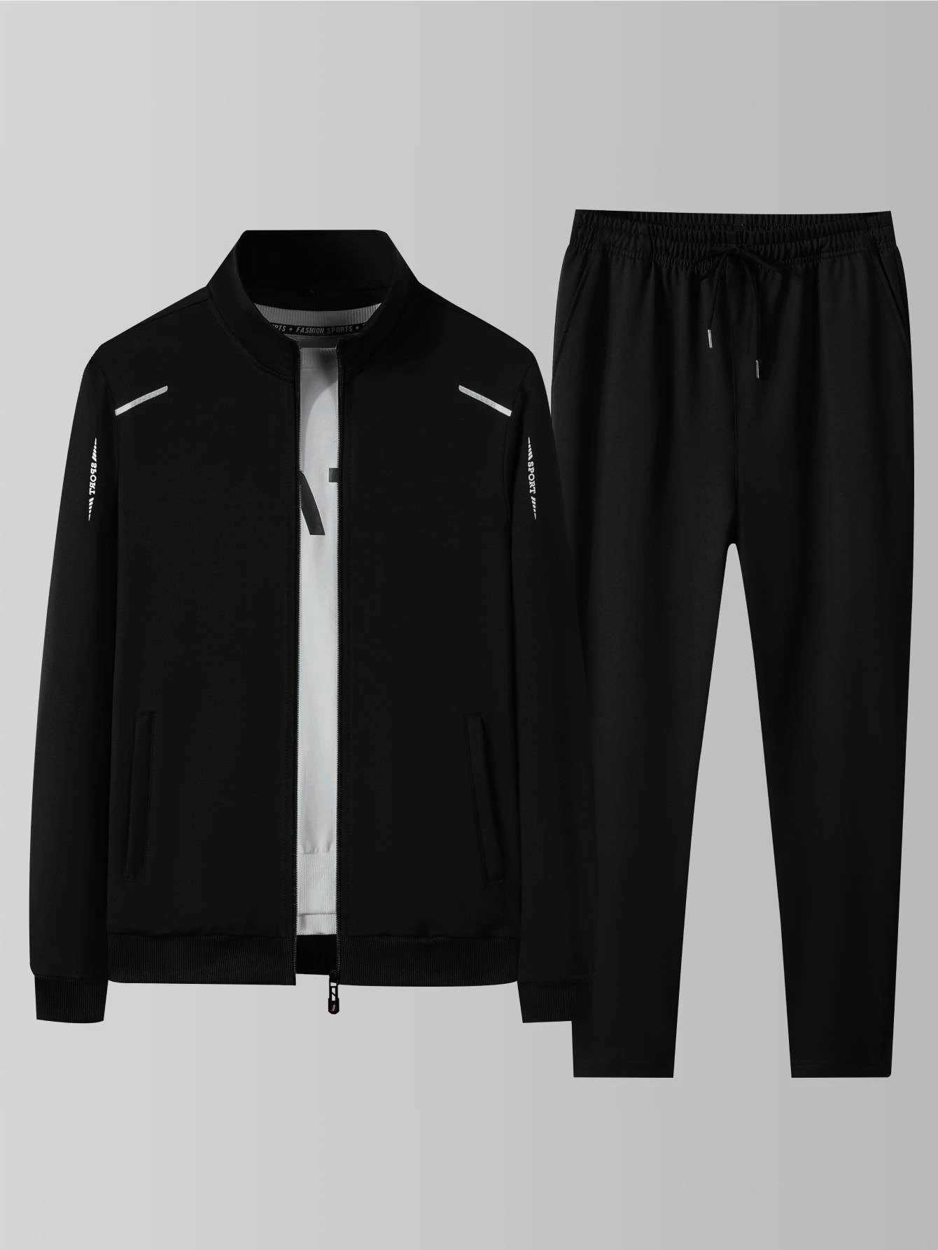 Men's Men's Casual Tracksuits Sportswear Set Spring and Autumn Stand-Up Collar Open Jacket Elastic Waist Pants Two-Piece Set Fashionable R