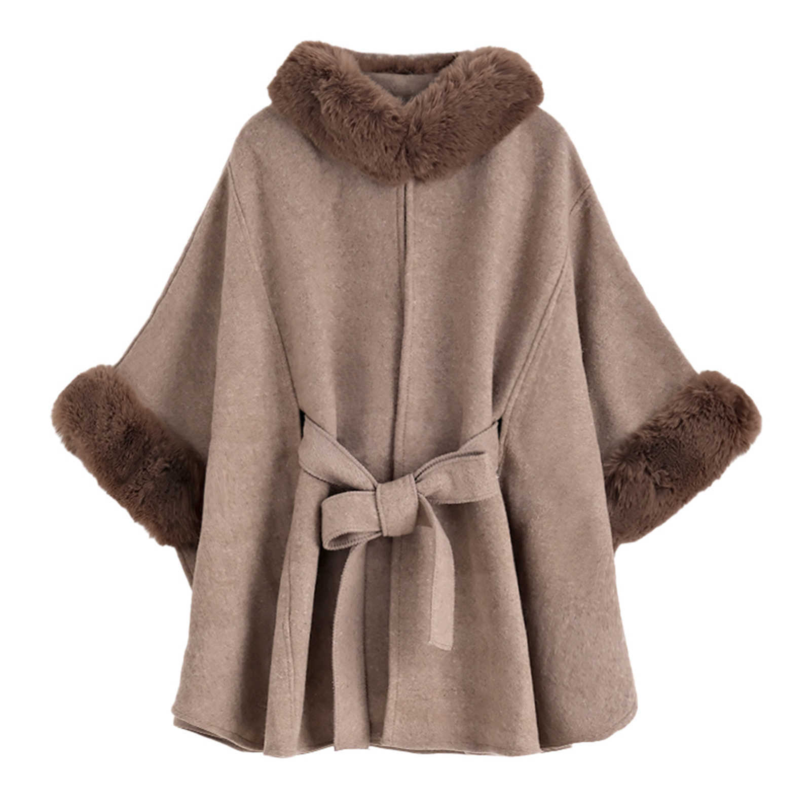 Elegance High-Class Fur Coat Women'S New Winter Shawl Cape Style Short Imitation Thick Hooded Windbreaker Female Warm Fur Cloak S260922I167