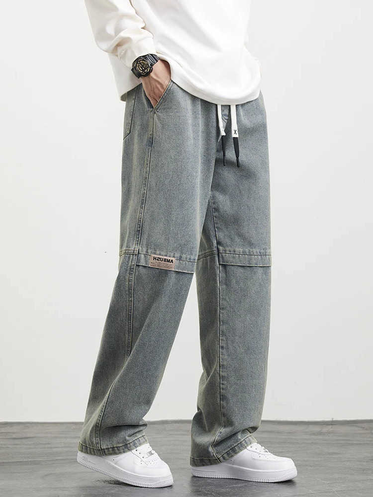 Jeans da uomo 8XL Nuovi Jeans da uomo blu retrò di grandi dimensioni Pantaloni con bande a gamba larga in denim Pantaloni jeans dritti casual in cot
