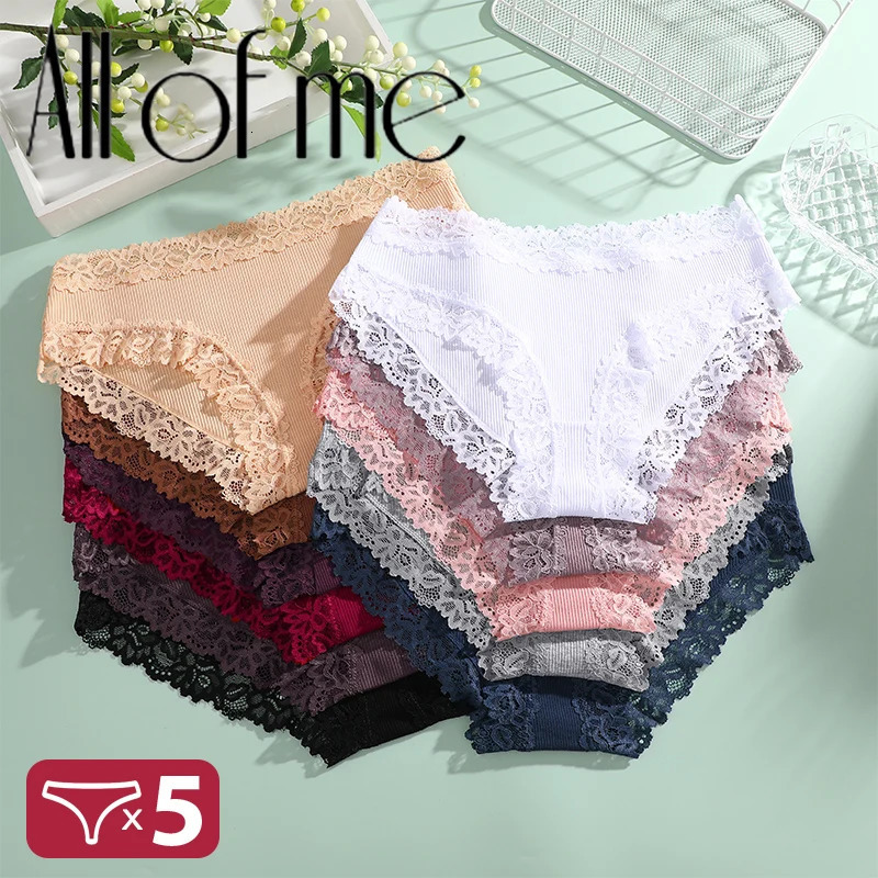 5PCS/Set Sexy Lace Cotton Panties for Women Flroal Lace Seamless Briefs Low Rise Lingerie Female Breathable Soft Underwear S-XL 260922