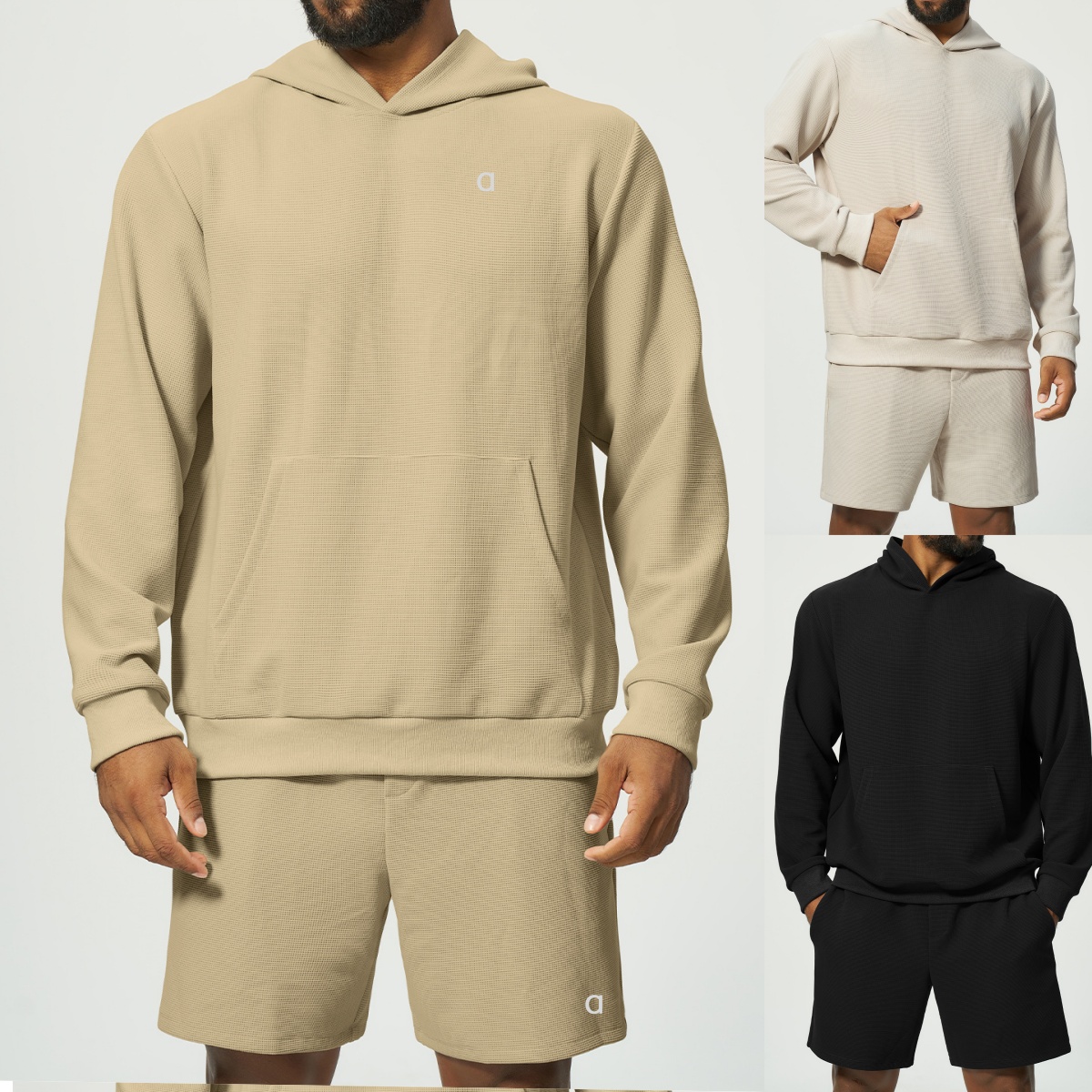 A3002 Mens Waffle Patterned 3D Design Silver Hoodie - Relaxed Fit for Sports & Daily Wear