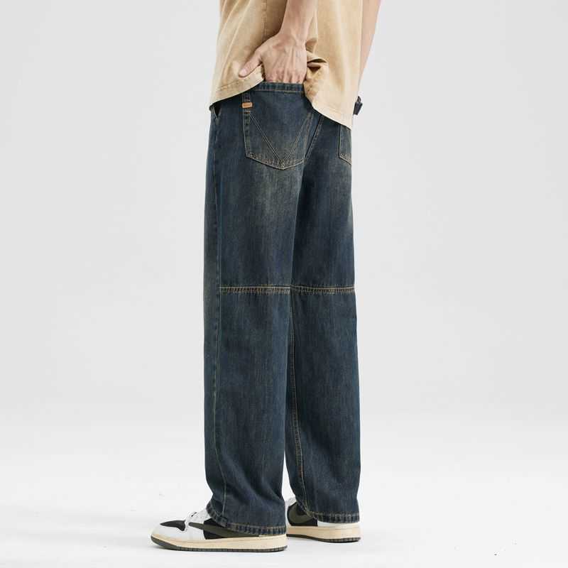 Jeans Jeans Design di giunture alla moda da uomo Pantaloni dritti a gamba larga Pantaloni coreani retrò da strada larghi in denim Pantaloni larghi d