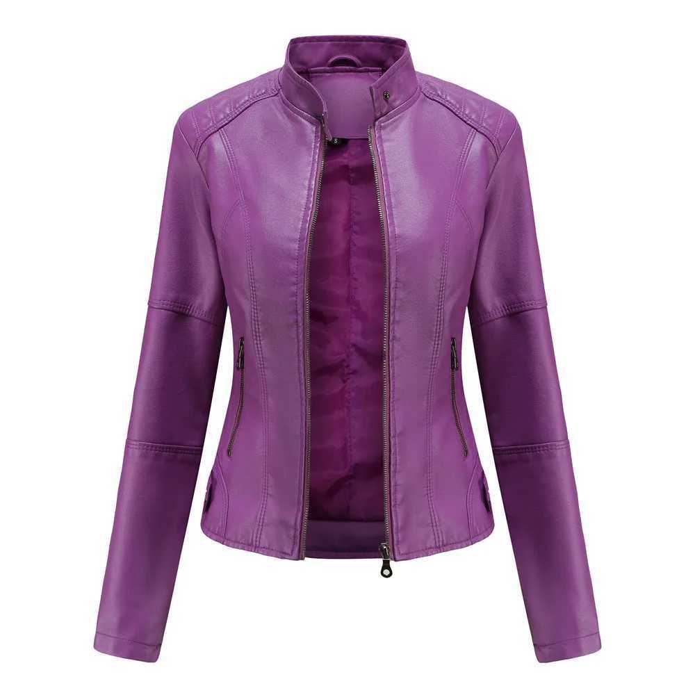 Jacket Women Leather Autumn Thin Ladies Motorcycle Jacket PU Leather Jacket Stand Collar Female Black Faux Leather Outwear C260921