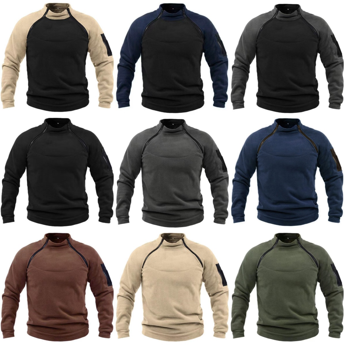Men's Tactical Hoodies Military Outdoor Pullover Long Sleeve Zippers Pullove Fleece Windproof Thermal for Hiking Camping Army