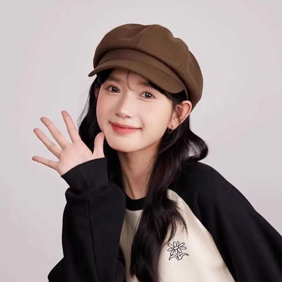 Brim Hats Bucket Hats Wide Casual Duck Tongue Retro Berets Hat Octagonal JK Vintage Newsboy Cap Solid Color Y2k Painter Cap Female N260921