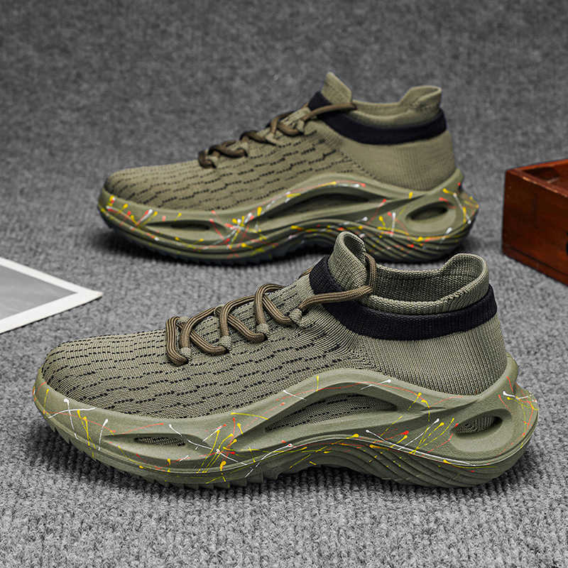 Casual Shoes Spring and Summer New Thick Soles Breathable Flying Mesh Socks Shoes Men's Non-slip Wear-resistant Casual Shoes D260922