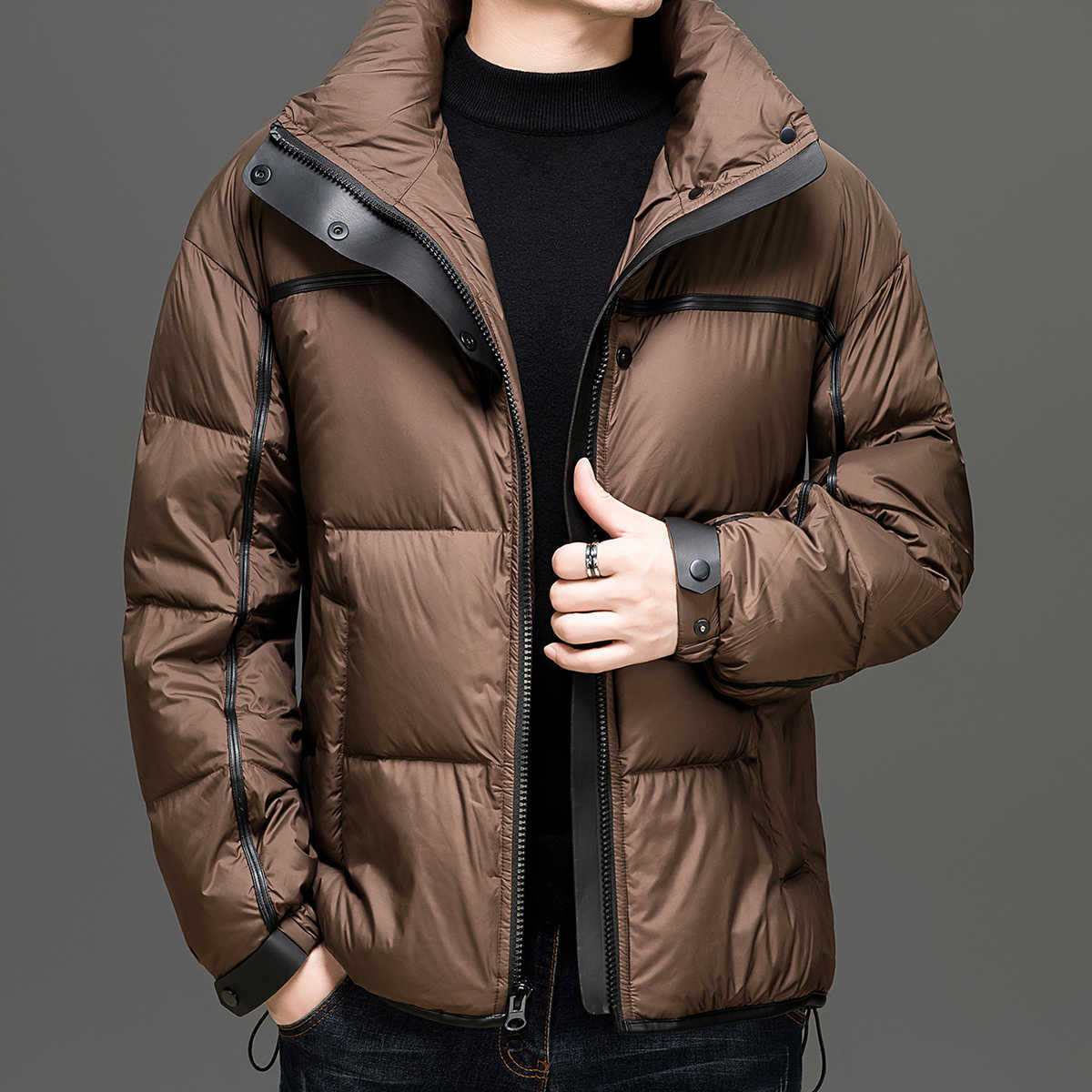 Solid Men's Down Parkas Casual Color Stand Collar White Duck Down Jackets 2026 Winter Men's Windproof Puffer Coats Outwear Padded Parkas C