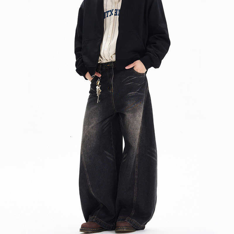 Spring Men's Jeans New Men'S Jeans Wide Leg Pants Loose Machete Jeans Vintage Lightning Cracked Denim Trousers T260922