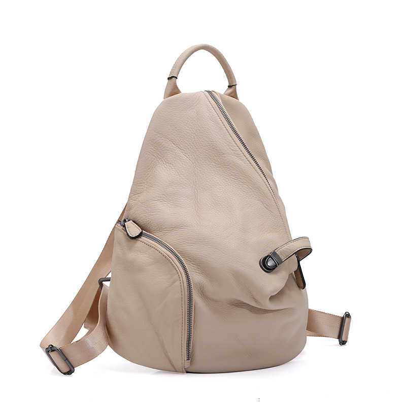 Women's Zency Backpack Genuine Style Leather Anti-theft Backpack Black Lady Knapsack High Quality Zipper Rusksack 2024 New Back Beige H260922
