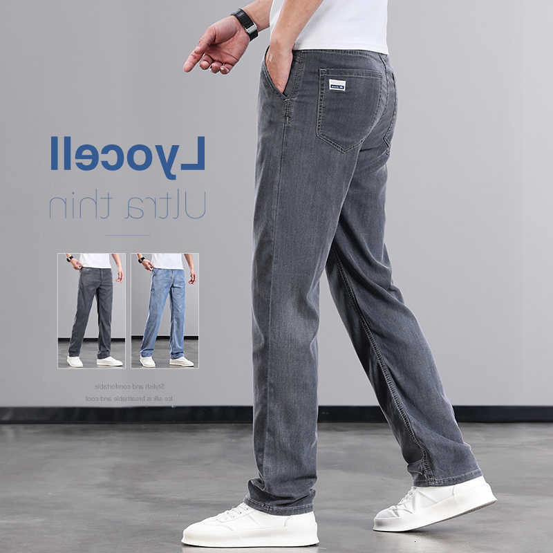 Summer Men's Jeans Thin Men's Jeans Lyocell Fabric Soft Breathable Straight Denim Pants Brand Man Elastic Ice Silk Casual Trousers T260922