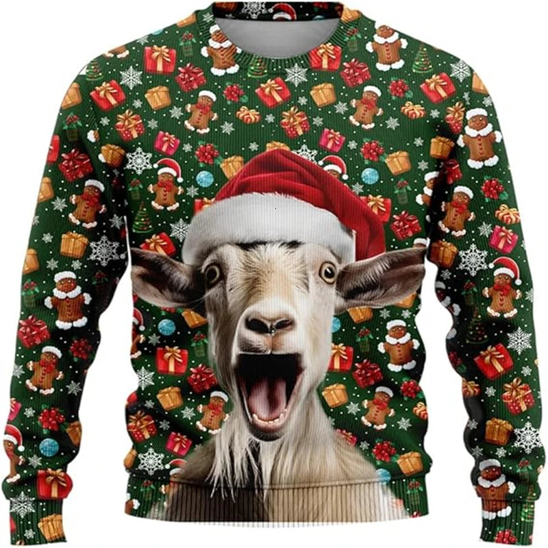 Funny Animal Goat Graphic Ugly Christmas Sweater Fashion Pet Cat Dog Sweatshirts For Women Clothes Xmas Boy Gift Pullovers Tops 260922