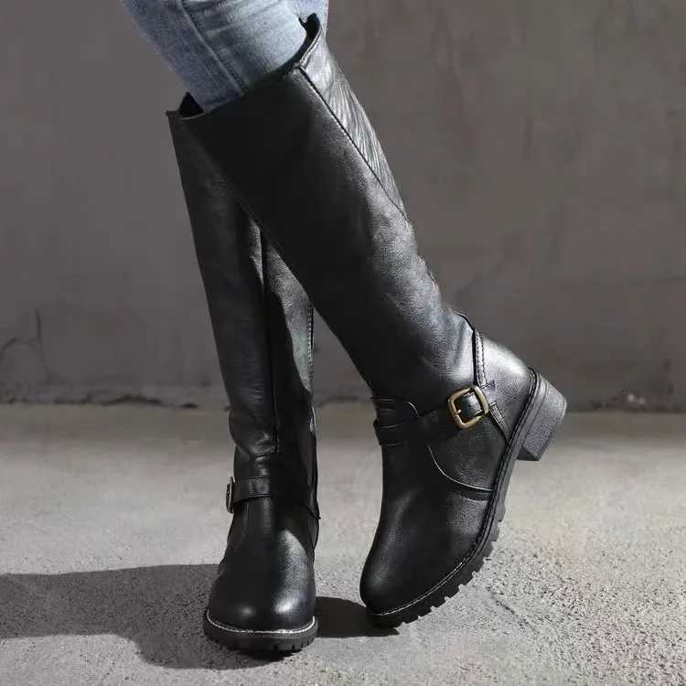 Designer Riding Boots Winter Women's Boots Round Toe Chunky Heel Over-the-Knee High Boots Women's Buckle Platform Shoes Botas Mujer J26092