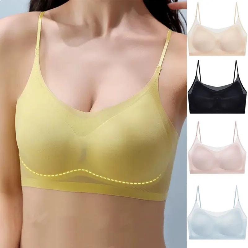 3pcs Summer Women Ultrathin Sport Bra Ms.Basic Thin Vest With Padded Female Brassier Ladys Ice Silk Seamless Comfort breath Bras 260921