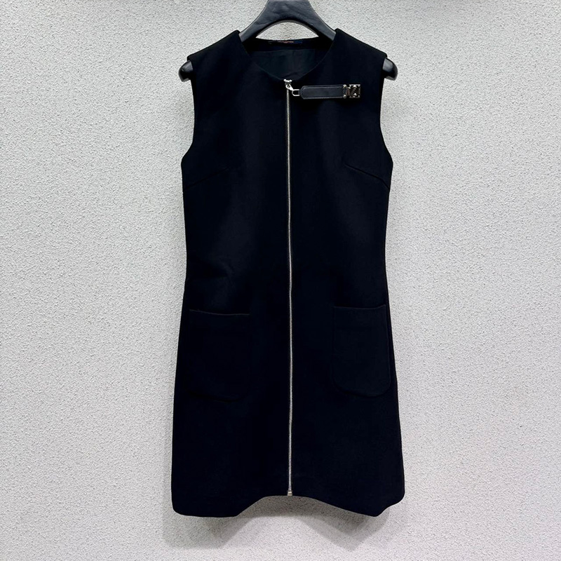 Designer donna elegante mini abito nero senza maniche sul davanti con cerniera intera Decor abito estivo casual per pendolari abiti da festa