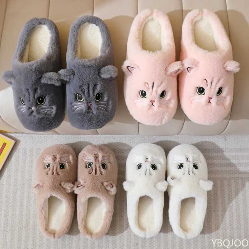 New Autumn Winter Cotton Slippers Men and Women Couple Cartoon Kitten Indoor Plush Flat Bottom Home Warmth Women's Cotton Mop T260922