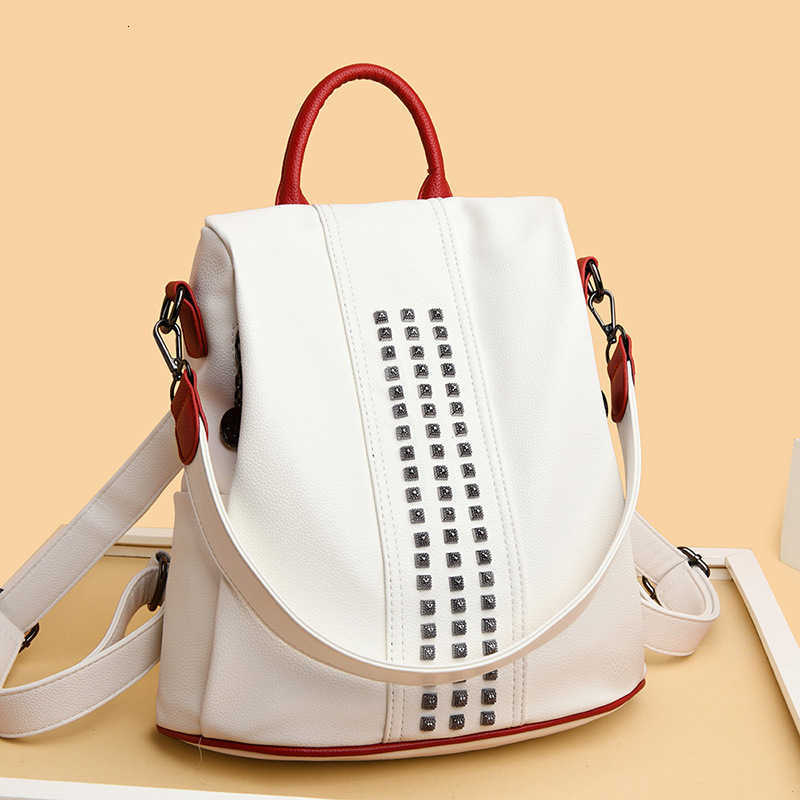 theft Anti Backpack backpack Style women Soft Leather Shoulder Bag Large capacity Ladies Travel Backpack School Bags Mochila white H260922