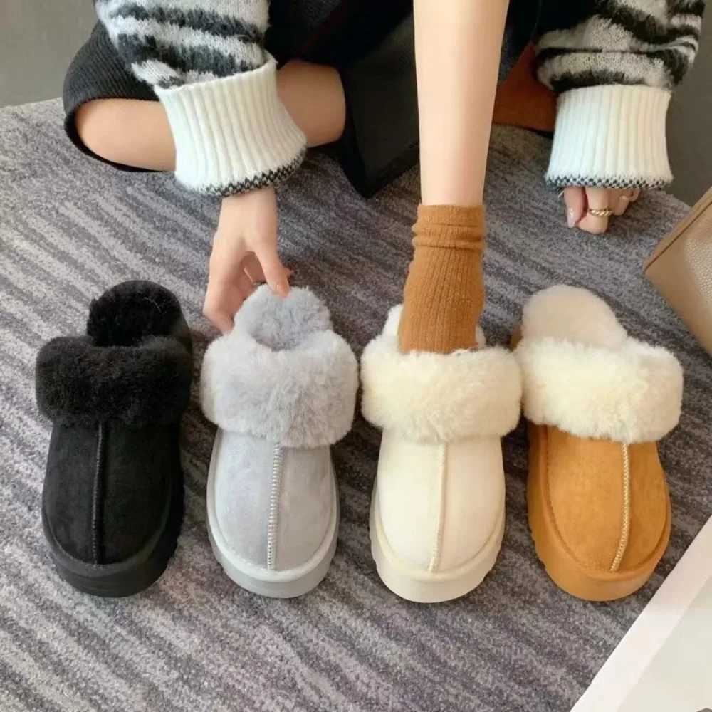 Winter Shoes Women Slipper Warm Short Plush Casual Home Cotton Shoes Comfortable Warm Flats Mules Women Fur Platform Slipper T260922