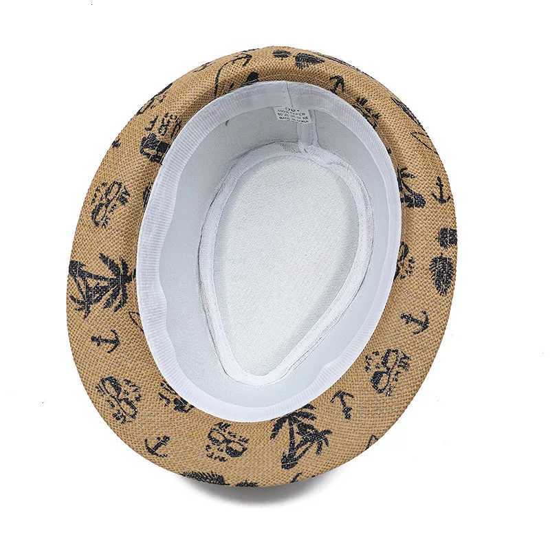 Bucket Hats Wide Hats Brim 2026 Men's Breathable Straw Fedora Hat with Tropical Print UV Protection Beach Vacation Casual Jazz Cap for Summer N