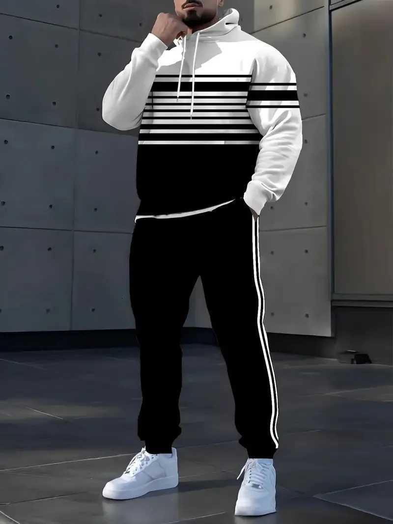 new The Men's Tracksuits men's set for Spring and Autumn 2025 features a casual fashionable soft and comfortable 3D striped pattern print