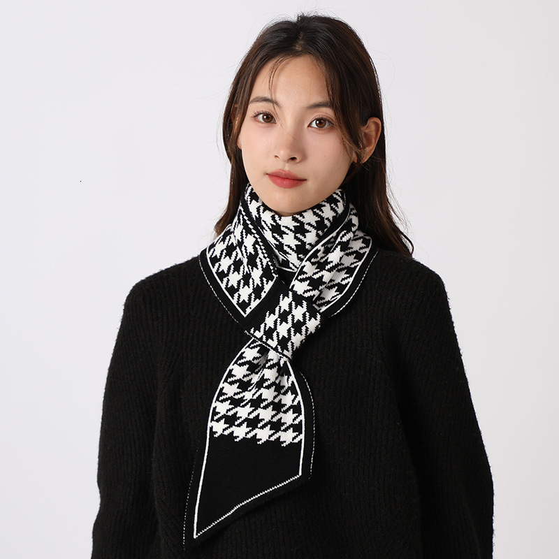 Women's scarf, winter 2026 new style, spring autumn houndstooth pattern, elegant and versatile, warmer, lazy neck scarf