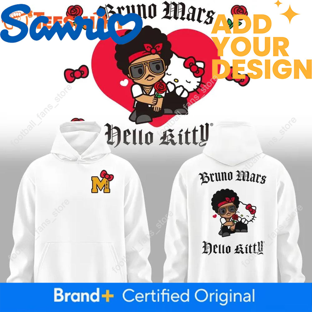 2026 Men's and Women's Bruno Mars X Hello Kitty Music Singer Kawaii Sanrio Pattern Hoodies, Comfortable Sweatshirts d2