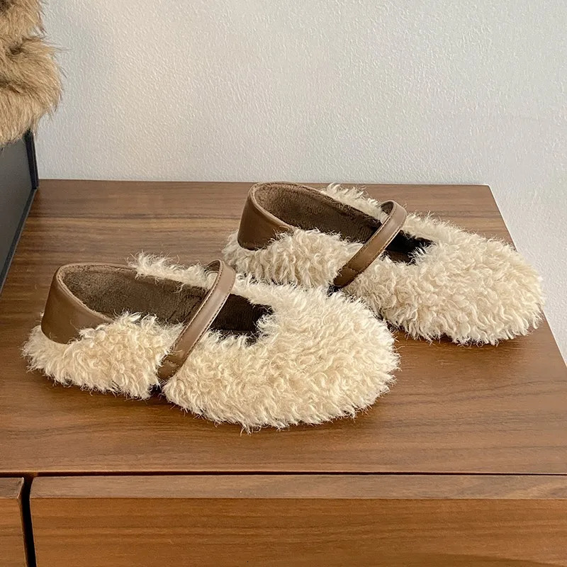 Fleece Lined Women Flats Loafers Shoes Comfort Round Toe Soft Sole Shoes Autumn Winter Outdoor Warm Cotton Grandma's Shoes 260922