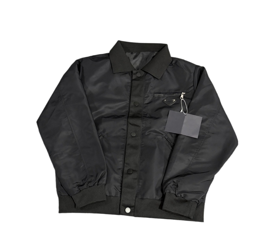 Luxury Brand Men Black Jackets Classic Metal Triangle Zipper Coats Standing Collar Cardigan Casual Fashion Men's Single Breasted Lapel Windbrea