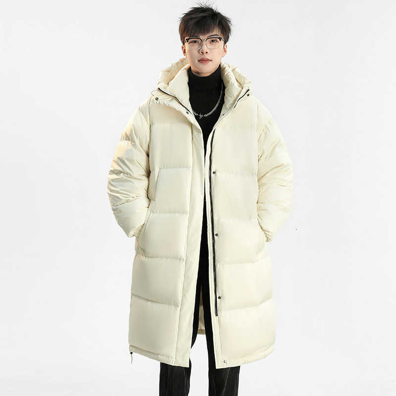 Men's Men's Casual Down Parkas Warm Hooded 90% White Duck Down Jackets Winter Outwear Solid Thick Long Puffer Coat Loose Windproof Parkas