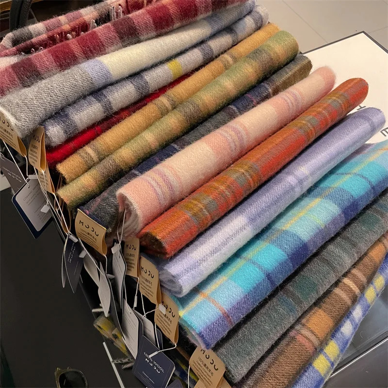100% Wool Soft Solid Lattice Warm Scarf Winter Versatile Knitting Couple Pashmina Thick Blanket Shawls And Warps Foulard 260921