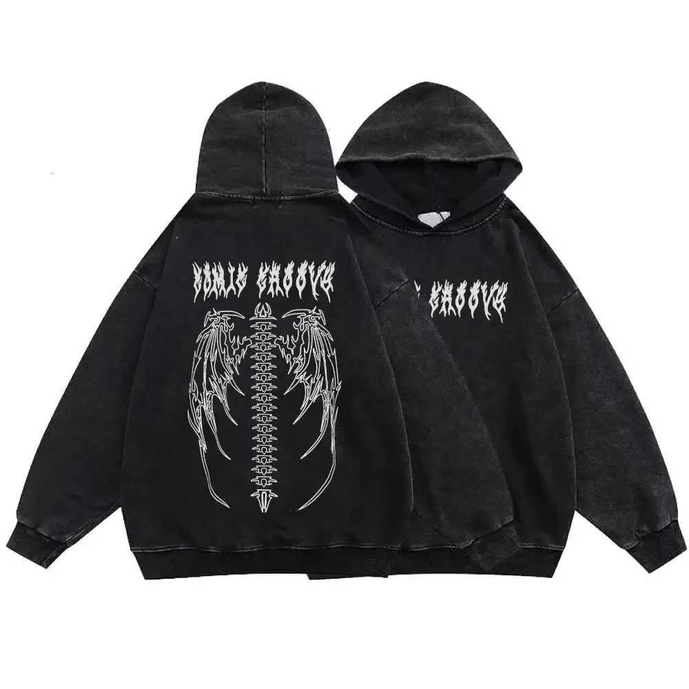 Printed Men's Skeleton Hoodies Sweatshirts Washed Hoodies Gothic Vintage Hip Hop Sweatshirts Men's Retro Streetwear Women Oversized Long S
