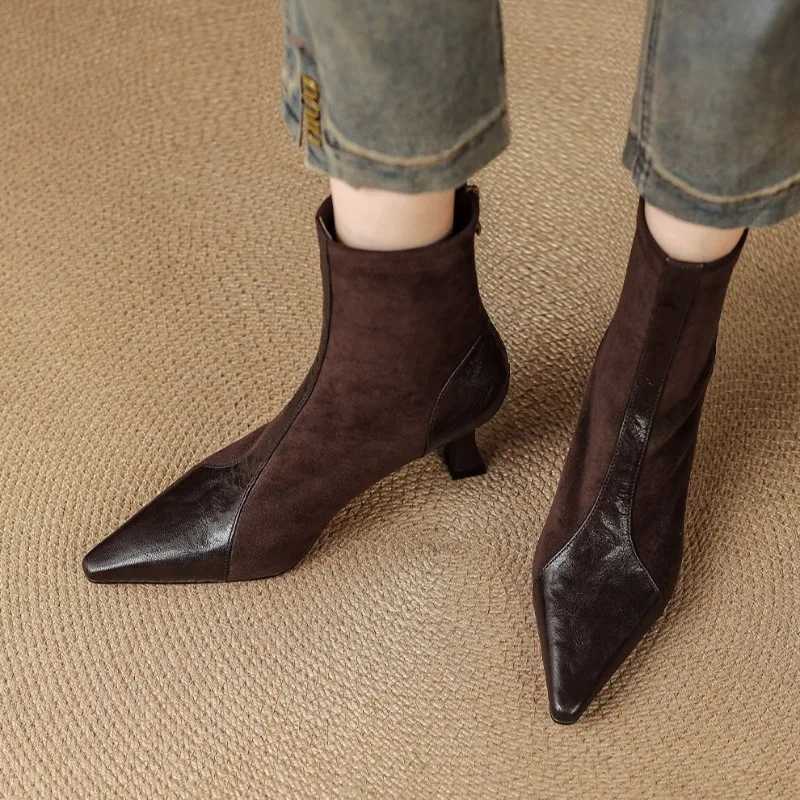 Designer Boots Boots Temperament Women's Slim Fit Elastic Boots Fashion Pointed High Heeled Short Boot Suede Casual Ankle Boots Botas Feminina