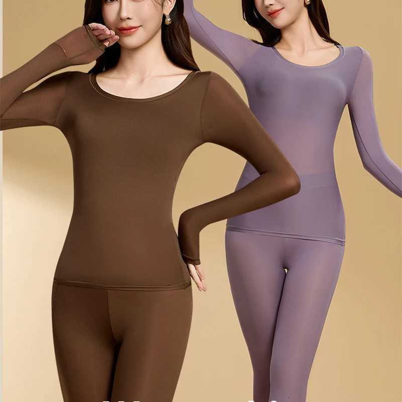 Thermal Underwear Women's 2Set Ultra-thin Seamless Thermal Underwear Sets Women Warm Top Long Pant Autumn Winter Ladies Slim Fitted Clothing Pa