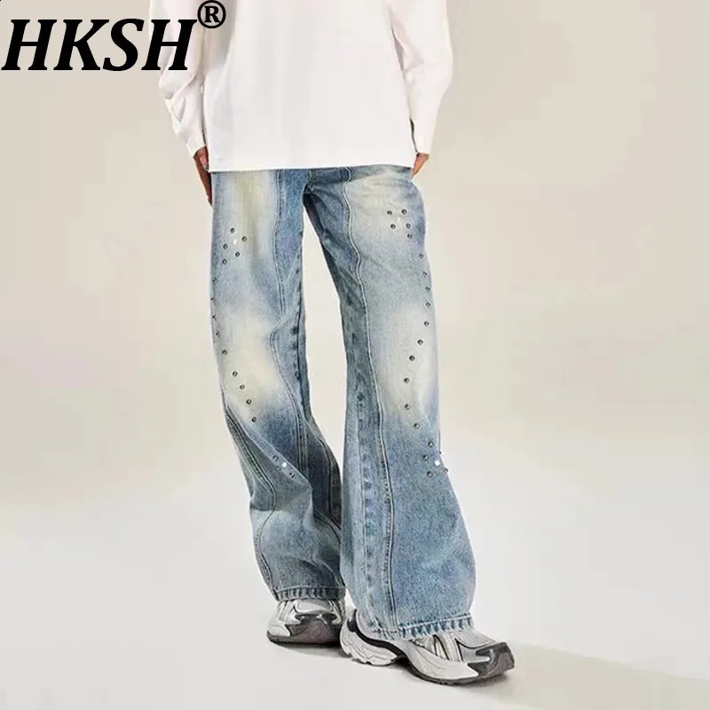 HKSH Spring Autumn Winter Men's Punk High Street Trendy Washed Jeans n Niche Straight Wide-Leg Denim Pants HK16874 260921