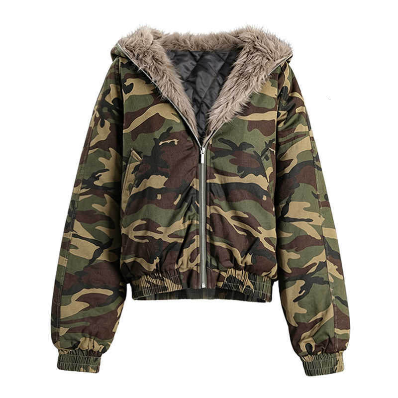 Down Parkas IEFB Men Men's Camo Print Hooded Padded Jacket Faux Fur Trim Short Elastic Hem ZipUp Winter Outerwear Coat CPG6704 C260922