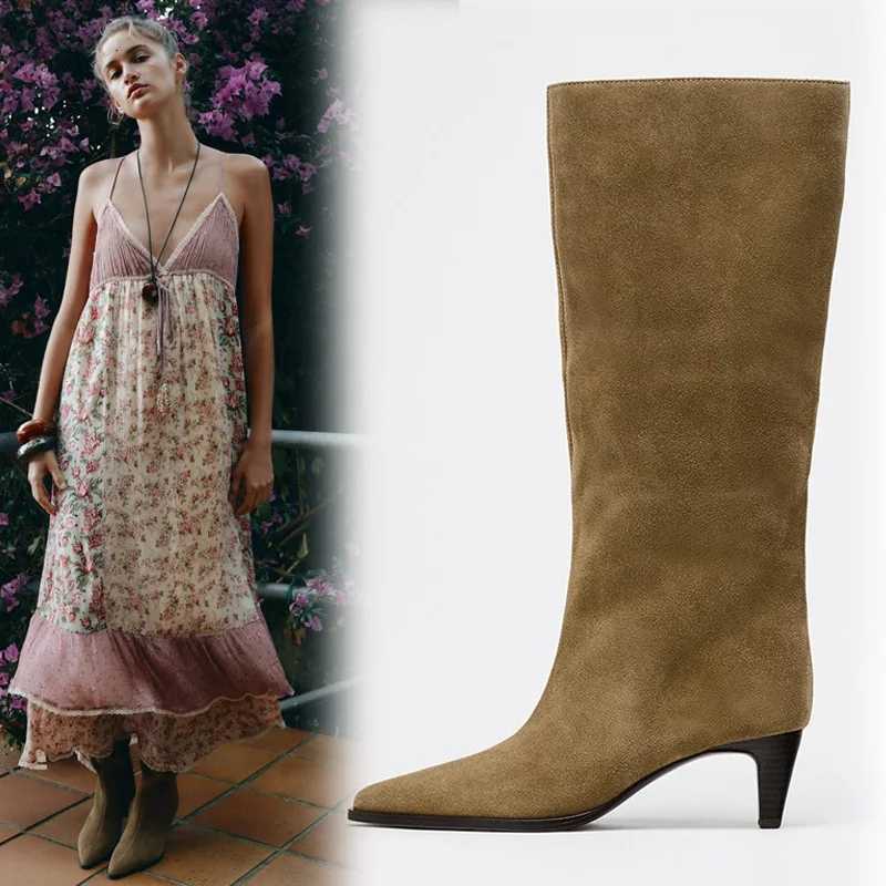 Designer Winter Boots High Women Boots Street Style Pointed Toe Knee-High Boots Women Low Heels Shoes Female Long Booties Zapatos De Mujer J260922