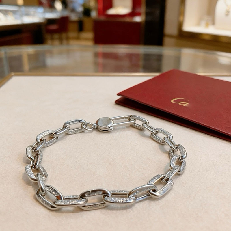 Designer jewelry Silver Oval Link Bracelet For Women Paved Crystal Chain Bracelet Luxury Daily Wear Jewelry Gift come with gift box link chain screw
